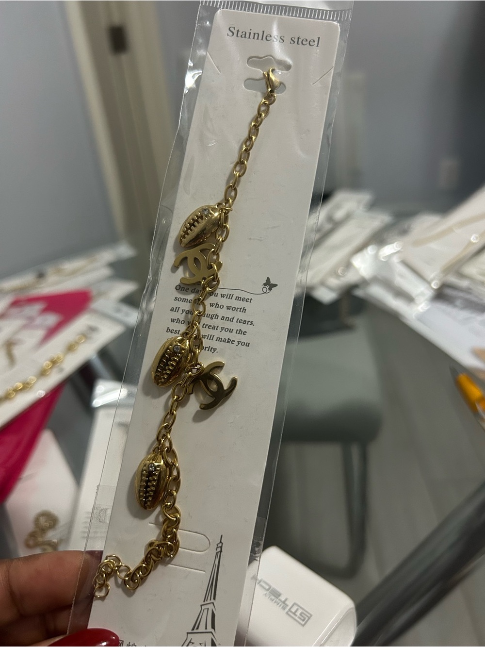 Gold-Tone Charm Bracelet with Shell Accents, Waterproof & Tarnish-Resistant